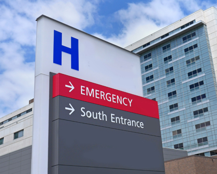 Image of hospital sign and building