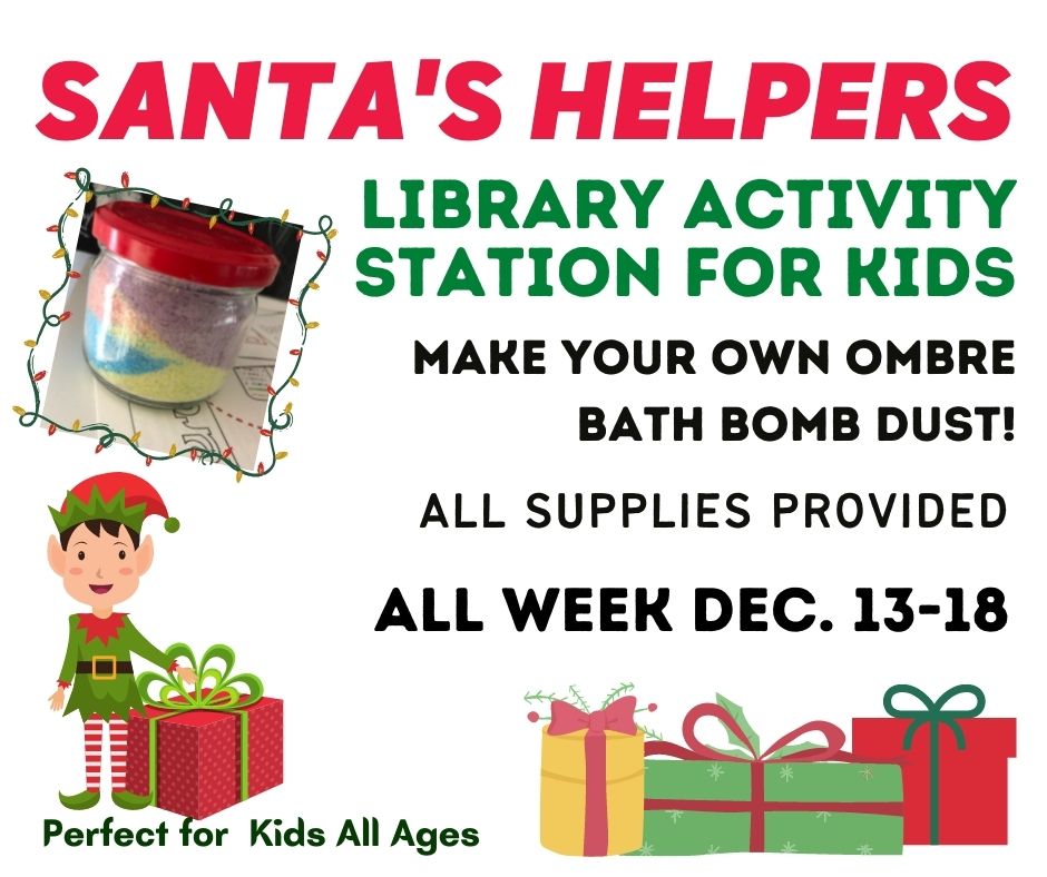 Santa's Helpers Activity Station flyer to make bath bomb dust