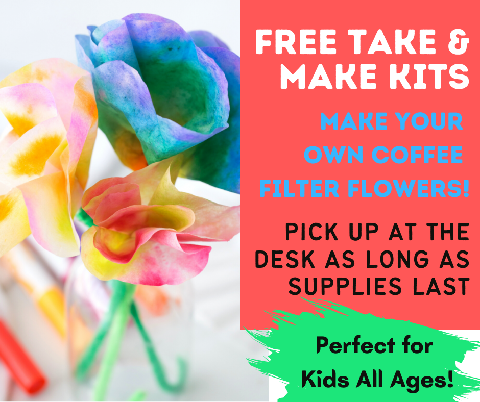 Tie-dye coffee filter flowers with kit info.