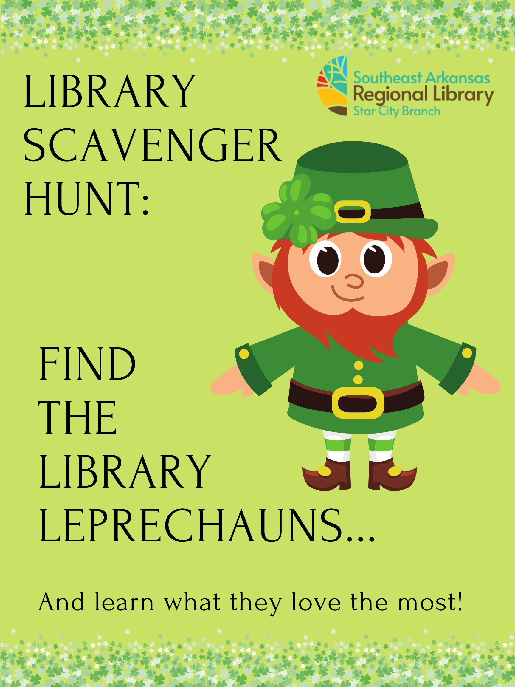 Poste with a leprechaun and written instructions for the scavenger hunt.
