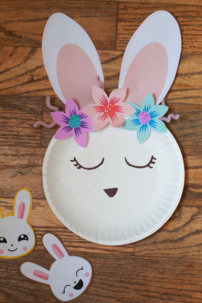 Cute bunny with a flowery crown in pastel colors
