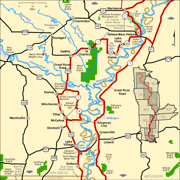 Map of Heritage Sites in Southeast Arkansas