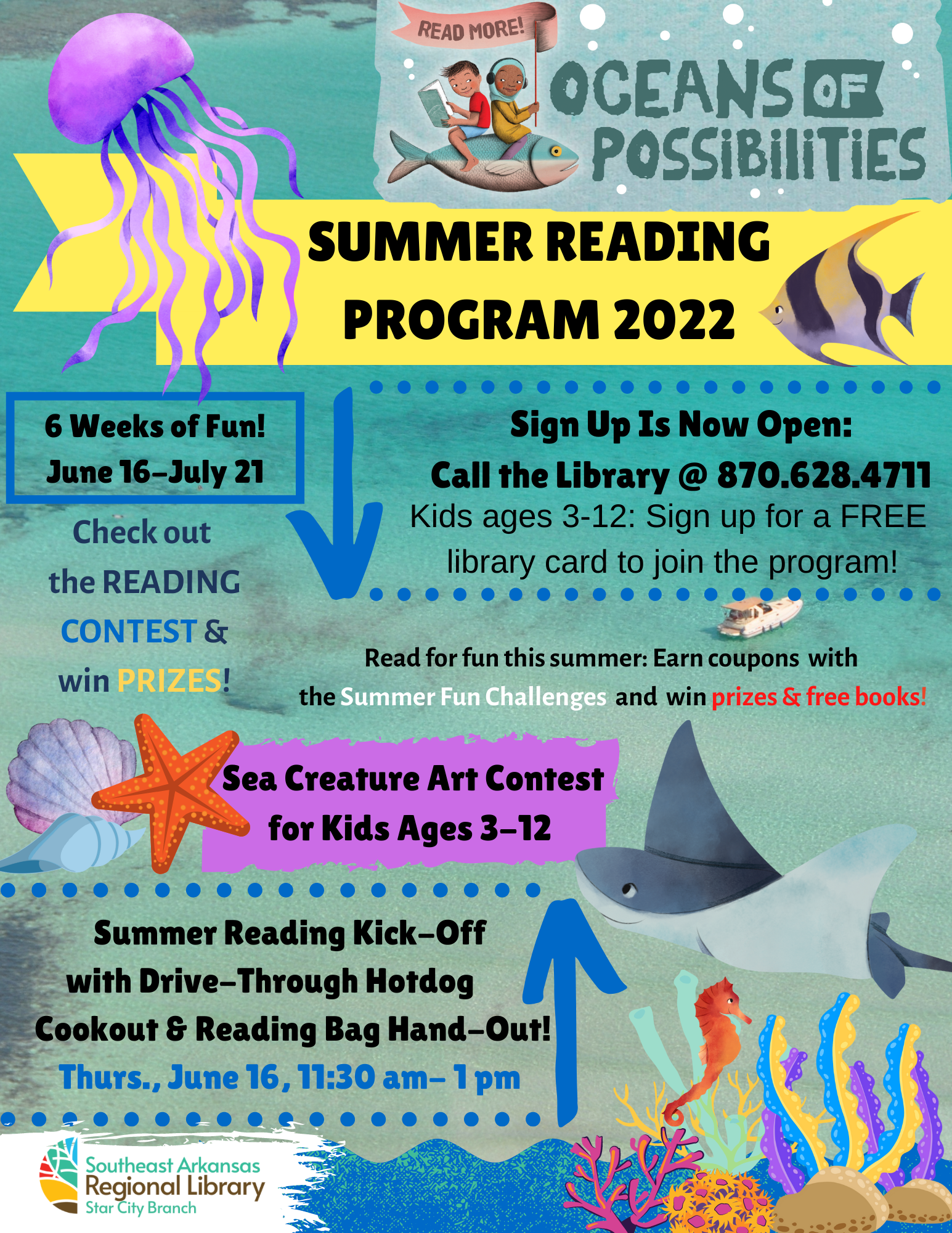 Informational flyer with Summer Reading details as advertisement.