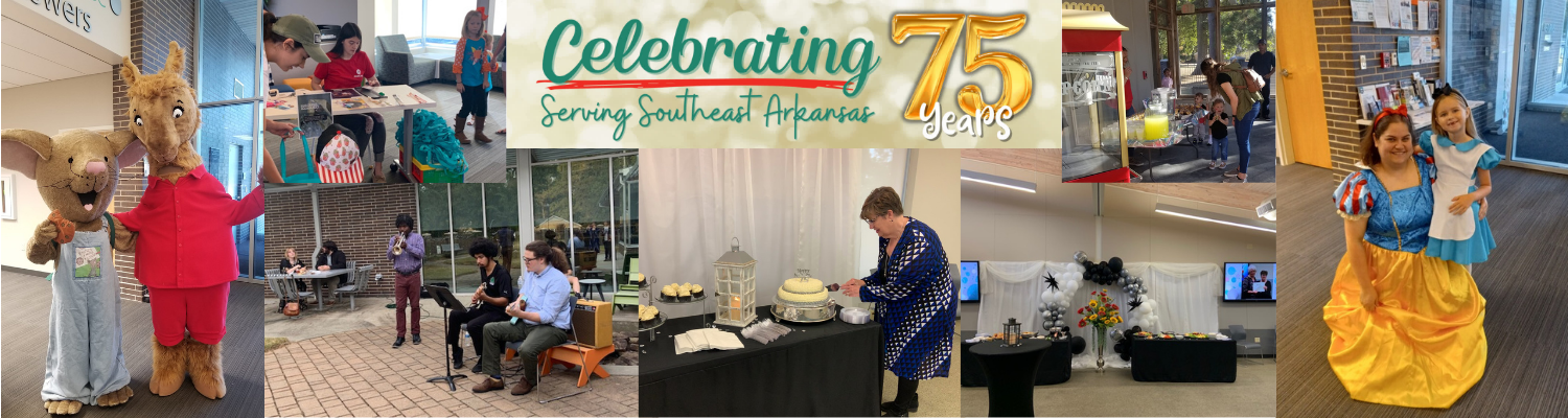 Banner of photos from 75th library celebration