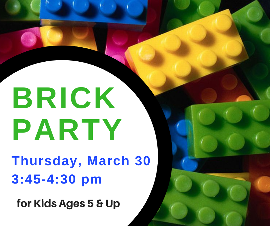 Brick Party Ad with colorful Lego bricks