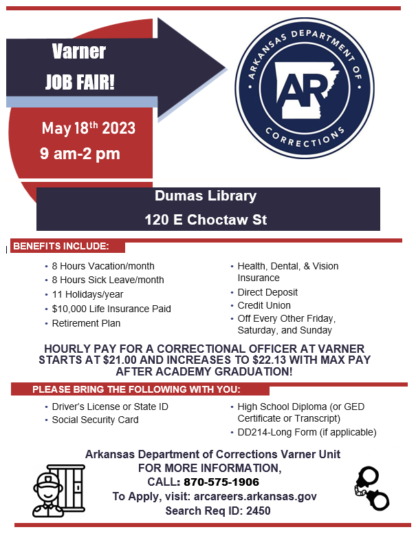 ADC Varner Job Fair May 18, 2023 from 9 am-2 pm