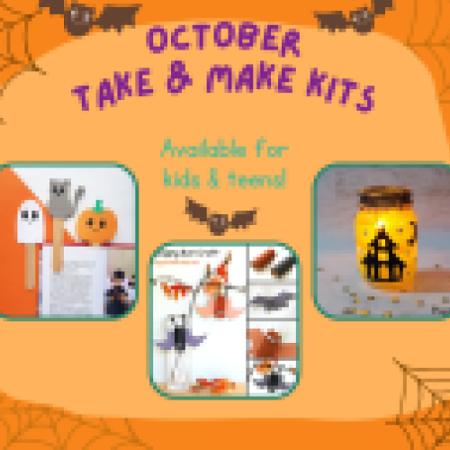 October Take & Makes Halloween bookmarks, bats, and luminary