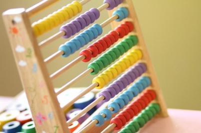Closeup of abacus with brightly-colored beads