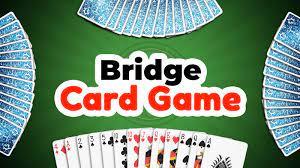 green background with bridge card game in text and faces of a deck of cards
