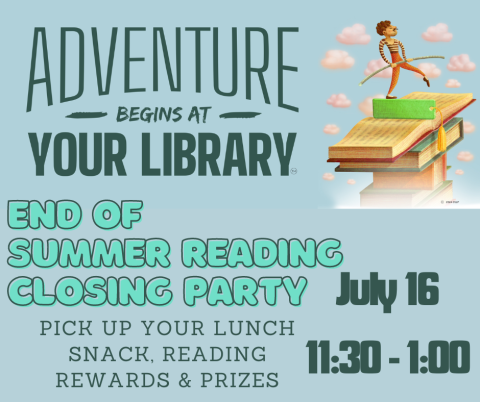 Adventure Begins at Your Library Logo with End of Summer Reading Announcement