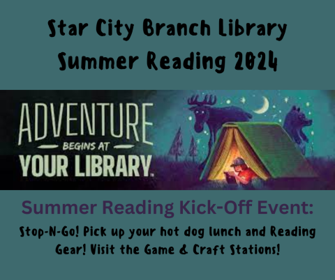 Adventure Begins at Your Library Kick-Off Event ad with Reading Bag Pick Up and Free Hot Dog Lunch