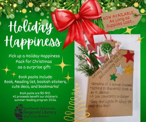 Holiday Happiness advertisement with Christmas decorations