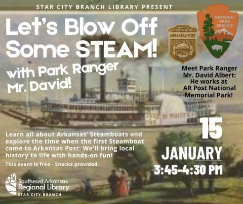 A steamboat on the water with the advertisement information