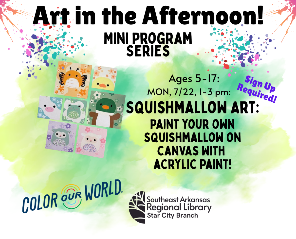 advertisement for squishmallow art with painting of squishmallows 