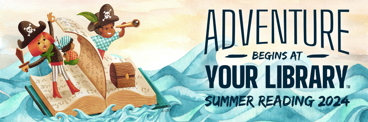 Image of banner for summer reading program Adventure begins at your library